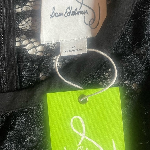 Sam Edelman Size 16 Black Lace Crochet Mini Dress, Crystal Waist design NWT - Picture 8 of 11
